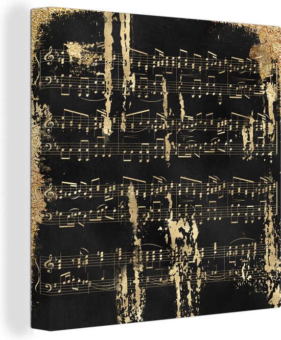 Canvas Schilderij Muziek - Goud - Zwart - 20x20 cm - Wanddecoratie
