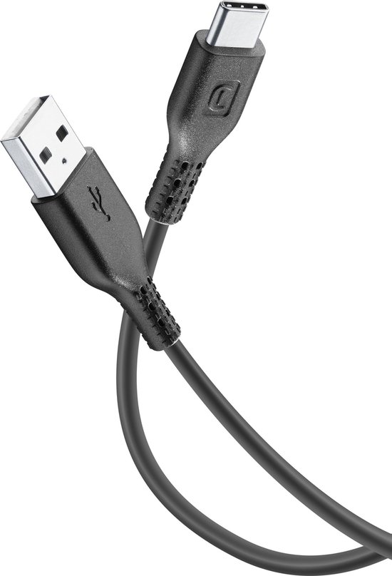 Cellularline - USB kabel, USB-A naar USB-C 1,2m, Zwart