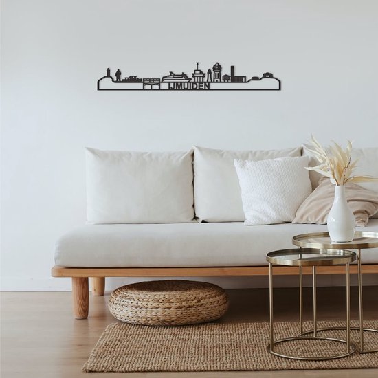 Foto: Skyline ijmuiden zwart mdf 90 cm wanddecoratie voor aan de muur met tekst city shapes