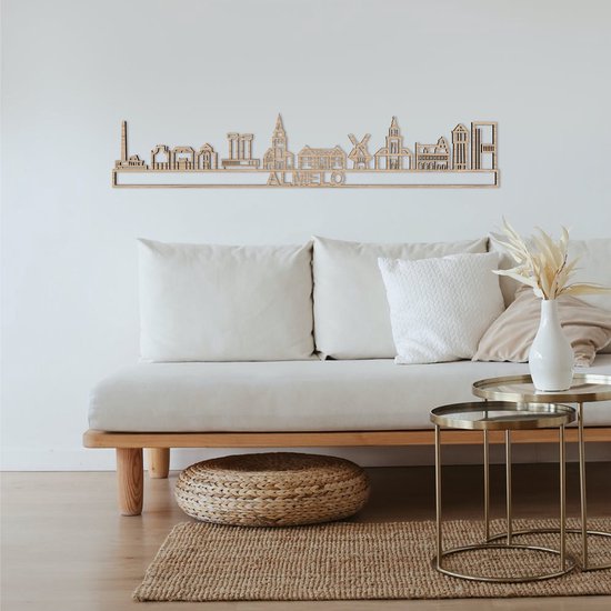 Skyline Almelo Chêne Bois 130 Cm Décoration murale Pour Le Mur Avec Texte City Shapes
