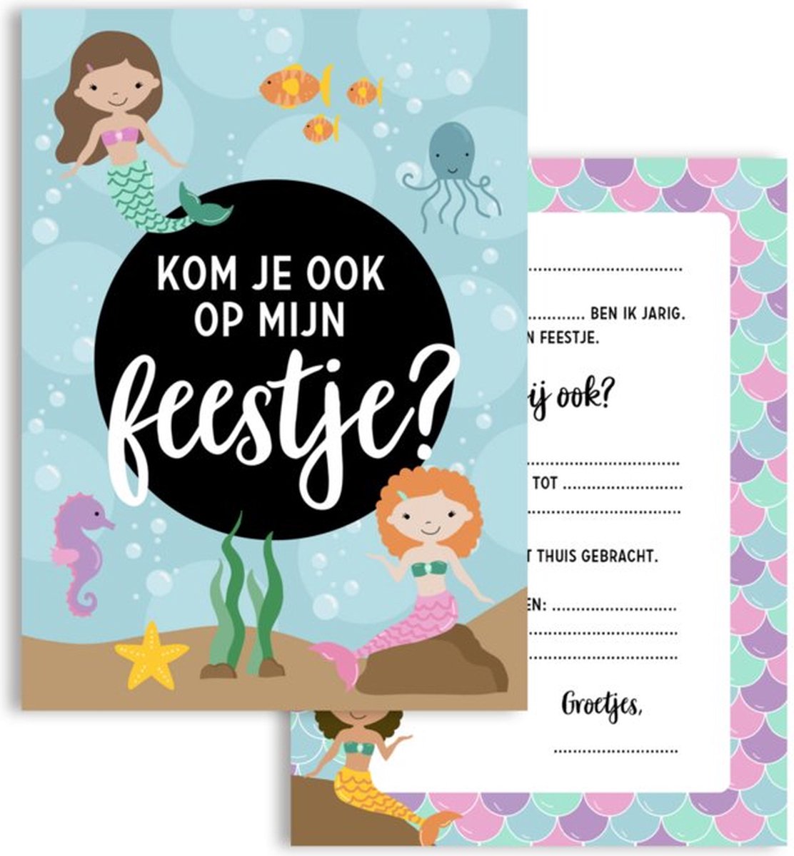 Uitnodigingen kinderfeestje zeemeermin - Verjaardag meisje - Uitnodigingskaarten