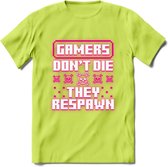 Gamers don't die pixel T-shirt | Neon Roze | Gaming kleding | Grappig game verjaardag cadeau shirt Heren – Dames – Unisex | - Groen - XXL