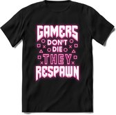 Gamers don't die T-shirt | Neon Roze | Gaming kleding | Grappig game verjaardag cadeau shirt Heren – Dames – Unisex | - Zwart - 3XL