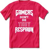 Gamers don't die T-shirt | Roze | Gaming kleding | Grappig game verjaardag cadeau shirt Heren – Dames – Unisex | - Roze - M