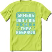 Gamers don't die pixel T-shirt | Neon Blauw | Gaming kleding | Grappig game verjaardag cadeau shirt Heren – Dames – Unisex | - Groen - 3XL