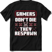 Gamers don't die pixel T-shirt | Rood | Gaming kleding | Grappig game verjaardag cadeau shirt Heren – Dames – Unisex | - Zwart - M