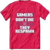 Gamers don't die pixel T-shirt | Gaming kleding | Grappig game verjaardag cadeau shirt Heren – Dames – Unisex | - Roze - S