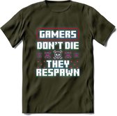 Gamers don't die pixel T-shirt | Gaming kleding | Grappig game verjaardag cadeau shirt Heren – Dames – Unisex | - Leger Groen - XL