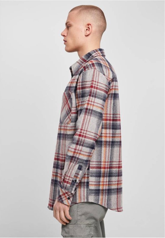 Chemise Urban Classics - S- Heavy Curved Oversized Checked Grijs/Rouge
