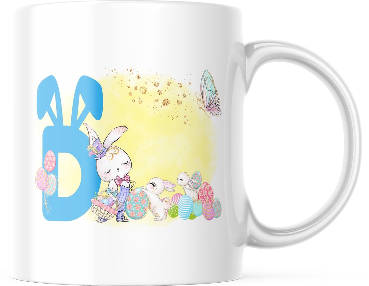 Paas Mok konijnen oren pasen D blauw | Paas cadeau | Pasen | Paasdecoratie | Pasen Decoratie | Grappige Cadeaus | Koffiemok | Koffiebeker | Theemok | Theebeker