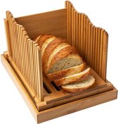 Bamboe broodsnijmachine voor zelfgemaakt brood – Houten snijplank voor brood met kruimelbak – Opvouwbare en compacte broodsnijder