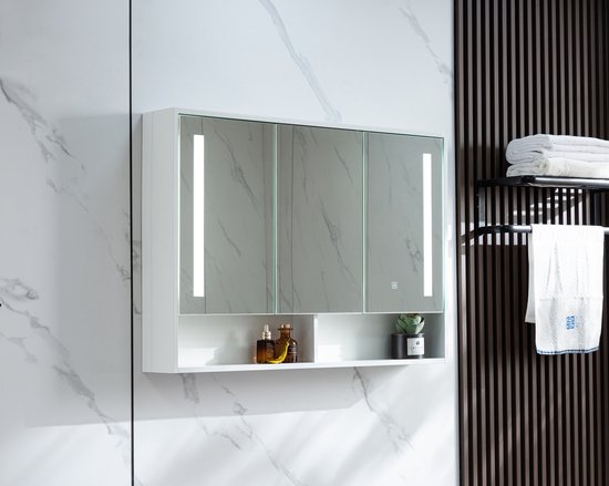 Spiegelkast badkamer wit met onderbouw 3 deuren, led verlichting 100 (b) x  70 cm (h)... | bol.com
