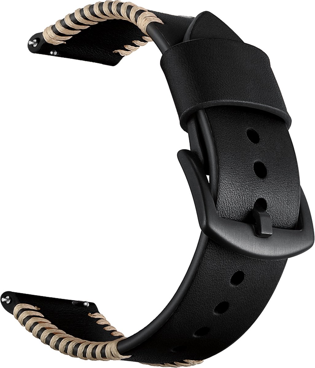 Luxe Leren Bandje 22mm - Zwart