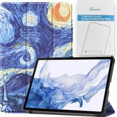 Case2go - Tablet hoes & Screenprotector geschikt voor Samsung Galaxy Tab S8 - 11 Inch - Auto Wake/Sleep functie - Sterrenhemel