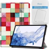 Case2go - Tablet hoes & Screenprotector geschikt voor Samsung Galaxy Tab S8 - 11 Inch - Auto Wake/Sleep functie - Blocks