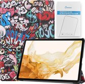 Case2go - Tablet hoes & Screenprotector geschikt voor Samsung Galaxy Tab S8 Plus - 12.4 Inch - Auto Wake/Sleep functie - Graffiti