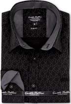 Heren Overhemd - Slim Fit - Chaotic Dash Motief - Zwart - Maat XL