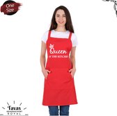 Tablier de cuisine Royal Rouge | 60x80 cm | Reine de la cuisine | Tablier avec poches | Tablier de cuisine dames | Tablier de cuisine pour femme | Cadeau | BBQ de cuisson