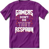 Gamers don't die T-shirt | Oranje | Gaming kleding | Grappig game verjaardag cadeau shirt Heren – Dames – Unisex | - Paars - M