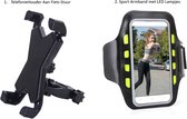 2 Delig Voordeel Pack: 1x Sport/Hardlopen Armband met LED Lampjes (WaterBestendig) + 1x Telefoonhouder voor Fiets Stuur/Motor/Scooter- 1 Knop Vast Houden - 360° Rotatie-Touch Screen Telefonie