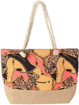 Strandtas Tijgerprint - Canvas - 50x36 cm - Geel en Roze