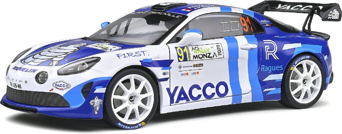 Alpine A110 Rally WRC Monza 2020 #91 (Wit/Blauw) (23 cm) 1/18 Solido {Modelauto - Schaalmodel - Model auto - Miniatuurauto}