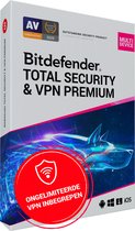 Bitdefender Total Security 2022 + VPN - Beveiligingssoftware - 12 Maanden - 10 Apparaten - Nederlands