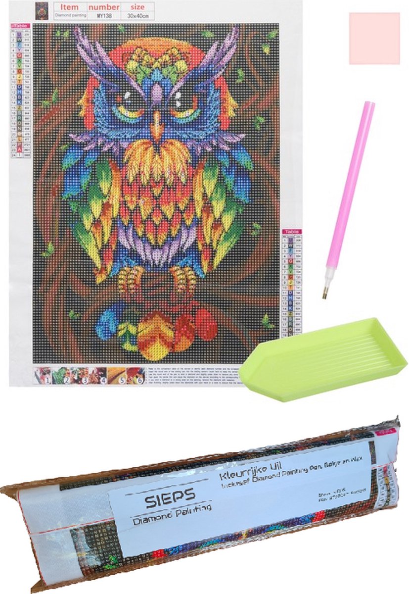 SIEPS Diamond Painting Volwassenen - Diamond Painting Kinderen - Prachtige Uil - Inclusief Diamond Painting Pen , Bakje & Wax - 30 x 40 CM - Diamond Painting Pakket Volledig — afbeelding 4