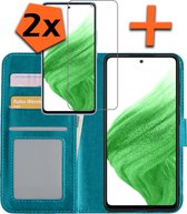 Hoesje Geschikt voor Samsung A53 Hoes Bookcase Flipcase Book Cover Met 2x Screenprotector - Hoes Geschikt voor Samsung Galaxy A53 Hoesje Book Case - Turquoise