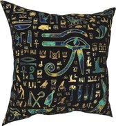 Kussenhoes dubbelzijdig met kleurrijke Egyptische Farao tekens en symbolen