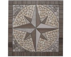 Mozaiek tegel Natuursteen Em2 - marmer medallion - 60 x 60cm - grijs creme beige