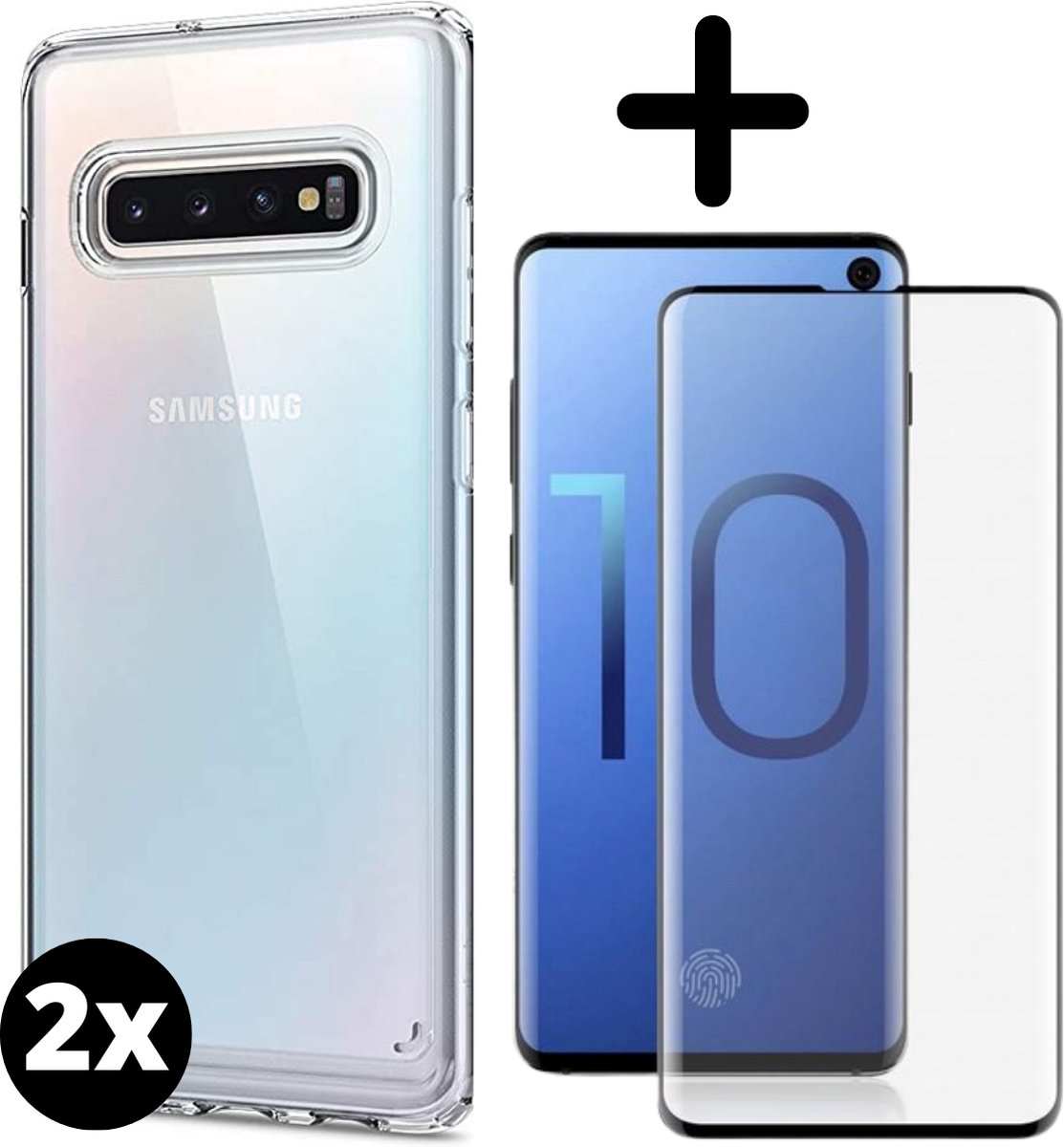 Fooniq Samsung Galaxy S10 - 2x Silicone Hoesje Transparant + 2x Screenprotector