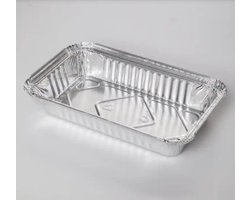 Rechthoekige aluminium wegwerp bakje 650ml 224x132x34mm per 100 stuks inclusief deksels - Alu bakje - Ideaal voor barbecue | Fitness | Take Away | Prep meal | Aluminium bakjes wegwerp | Aluminium bakjes met deksel | Aluminium wegwerp bakjes