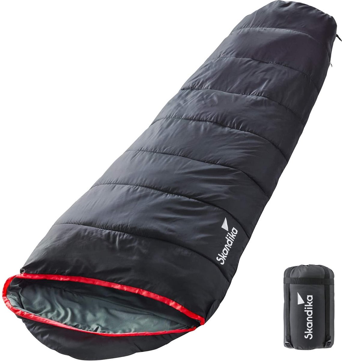 Skandika Alaska-R Slaapzak - Slaapzakken – Slaapzakken volwassen - Maat M – Unisex - Katoen polyester luxe kwaliteit dubbele slaapzak comfortabele hoofdgedeelte draagtas meegeleverd tot -10°C - 220 x 80 cm – Ritssluiting rechts - zwart