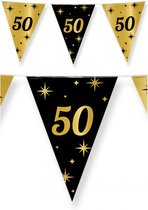 3x stuks leeftijd verjaardag feest vlaggetjes 50 jaar geworden zwart/goud 10 meter