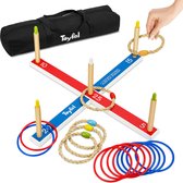 Toyfel Mitty Toss – Ring Werpspel Hout FSC® met 15 Ringen (10x plastic & 5x touw hoepels) – Tuin Spel voor Kinderen & Volwassenen Buiten & Binnen
