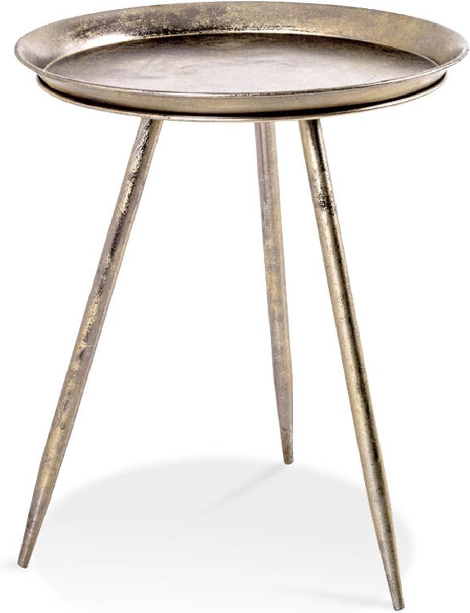 Bijzettafel – Brons gelakt metaal – Rond vintage design – 44 cm breed, 44 cm diep, 54 cm hoog