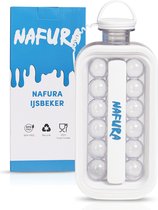 Nafura® 2 in 1 IJsblokjesvorm & Drinkfles – IJsblokjesmaker met Deksel – IJsklontjes Vorm - IJsvormpjes - BPA Vrij – Rond