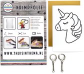 ThuisinThema DIY - Unicorn Krimpie Dinkie Kit - 1 A6 Préimprimé Shrink Wrap Sheet + 1 A6 Goud - Shrink Wrap Craft Kit - Shrink Wrap Faire de la joaillerie - craft girls