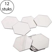 Plakspiegel - Hexagon Wandspiegel KLEIN - 12 Stuks - 8x4x7cm - Zilver - zelfklevend - decoratie - KLEIN FORMAAT