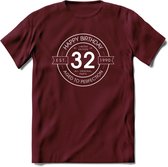 32th Happy Birthday T-shirt | Vintage 1990 Aged to Perfection | 32 jaar verjaardag cadeau | Grappig feest shirt Heren – Dames – Unisex kleding | - Burgundy - XL
