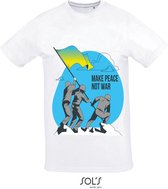 T-Shirt NO WAR | €1 donatie aan Giro555 | Peace in combinatie met de Ukraïnsche vlag | Steun Oekraïne | S | Polyester shirt