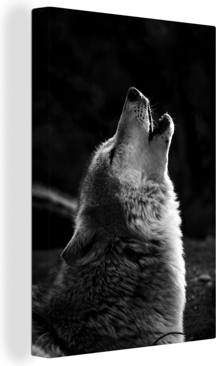 Tableau Peinture Loup gris hurlant noir et blanc 40x60 cm — free download