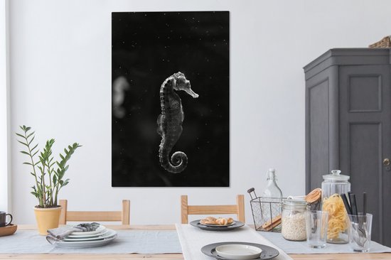 Tableau sur toile Hippocampe sur fond sombre - noir et blanc - 90x140 cm - Décoration murale
