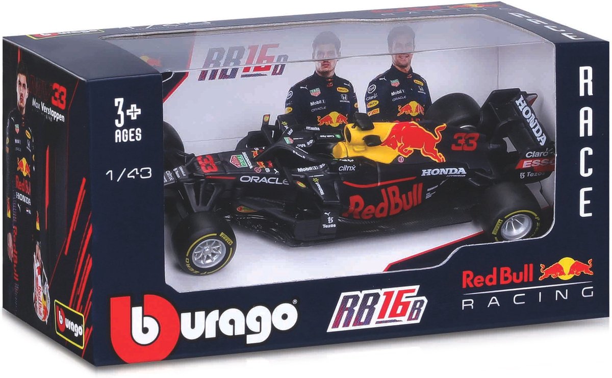 Bburago Red Bull Racing RB16B - #33 Max Verstappen - Formule 1 2021 - Donker blauw/rood/geel kleurstelling - schaalmodel - modelauto - schaal 1:43 — afbeelding 3