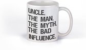 Mok bedrukt met zwarte tekst | UNCLE - THE MAN - THE MYTH | grappige mok voor oom of iemand die dat gaat worden | cadeaumok voor verjardag - kerst - sinterklaas - geboorte