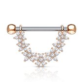 Tepelpiercing CZ flower lined rose gold plated