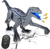 AIDragon - RC Dinosaurus - Afstandsbediening Dinosaurus - Velociraptor - dinosaurusfiguren - RC Dierenspeelgoed - Wandelen en Brullende Realistische - Voor Peuters Jongens Meisjes - zilver