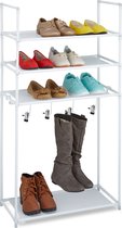 Relaxdays schoenenrek met 4 etages - opbergrek schoenen en laarzen - open schoenenkast - wit