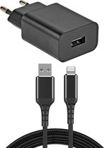 USB lader + Lightning kabel - USB A naar Lightning - 2.0 - Nylon mantel - Zwart - 2 meter - Allteq